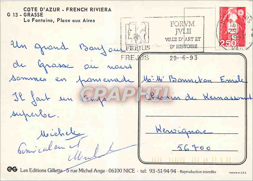 CPM Grasse Cote d'Azur  — Rückseite