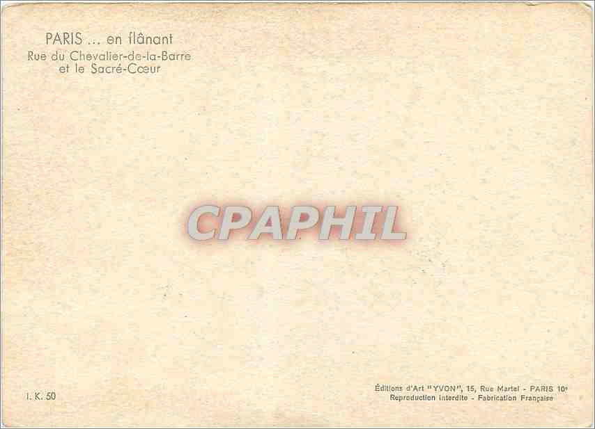 Paris ... en flânant — Rue du Chevalier-de-la-Barre und der Sacré-Cœur — Éditions d'Art YVON — Rückseite