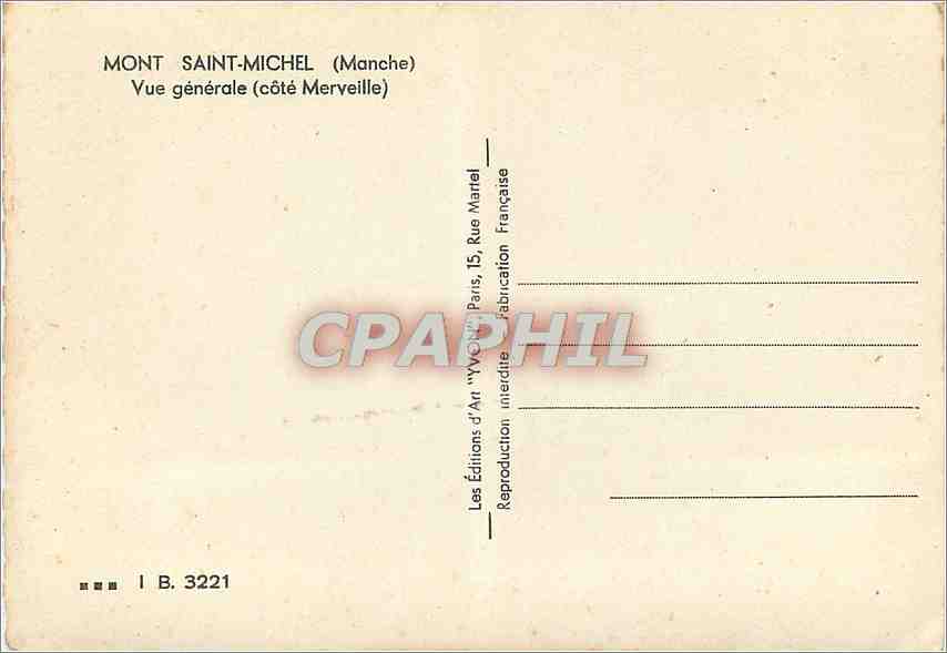 CPM Mont Saint Michel Manche Vue generale Cote Merveille  — Verso