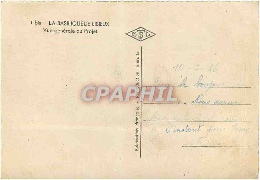 CPM La Basilique de Lisieux Vue generale du Projet  — Verso
