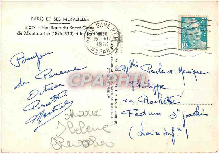 CPM Paris et ses Merveilles Basilique du Sacre Coeur de Montmartre  — Rückseite