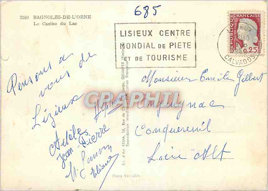 CPM Bagnoles de l'Orne Le Casino du Lac  — Rückseite