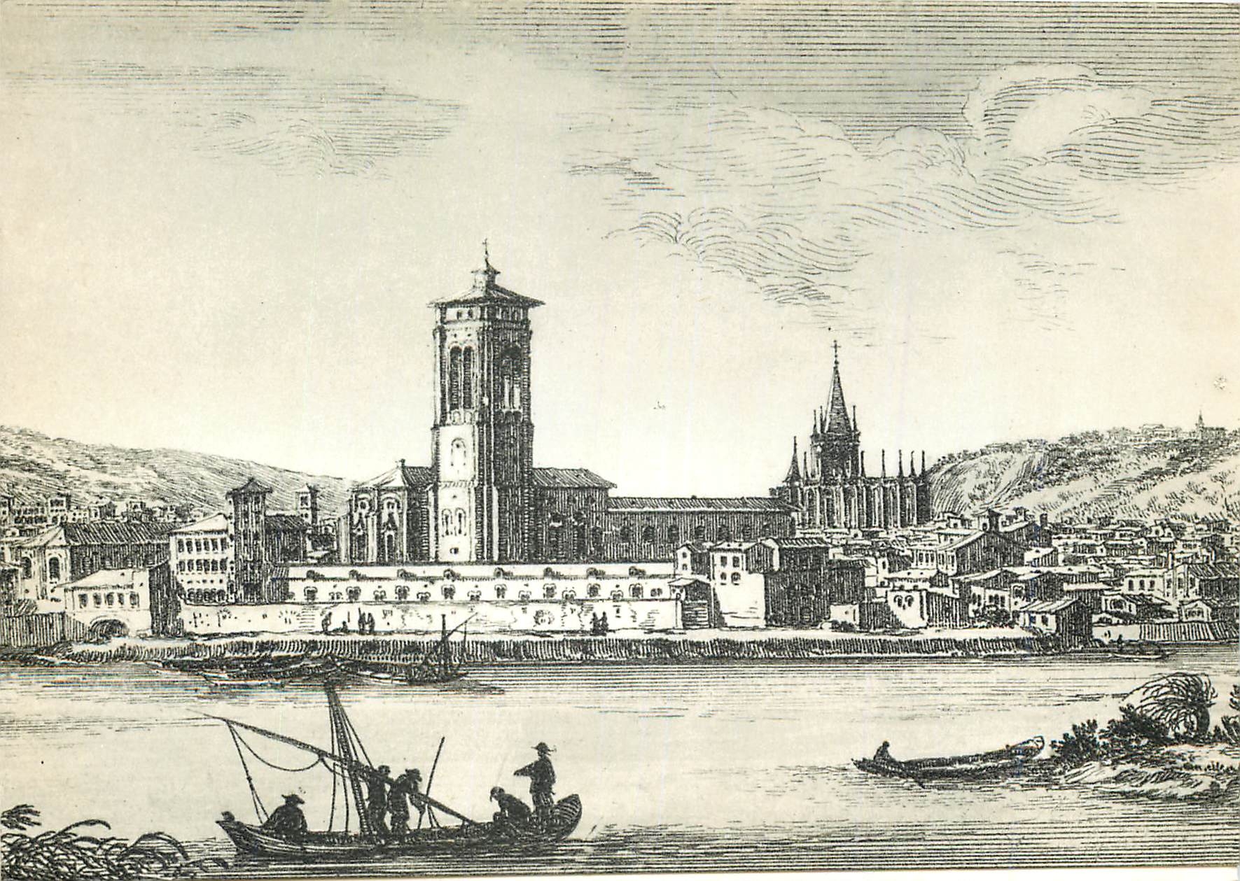 Lyon Ancien — Église des Cordeliers et le Rosne — Trollet et Fils, Lyon