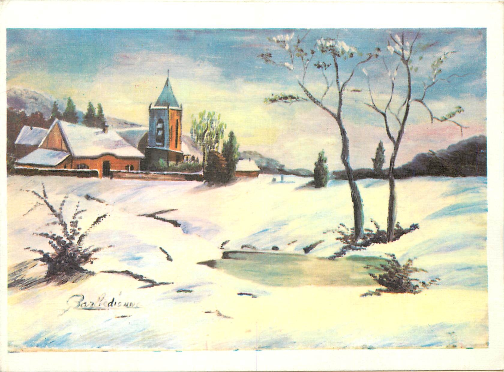 CPM Paysage d'Hiver Peint avec la bouche par Genevieve Barbedienne 