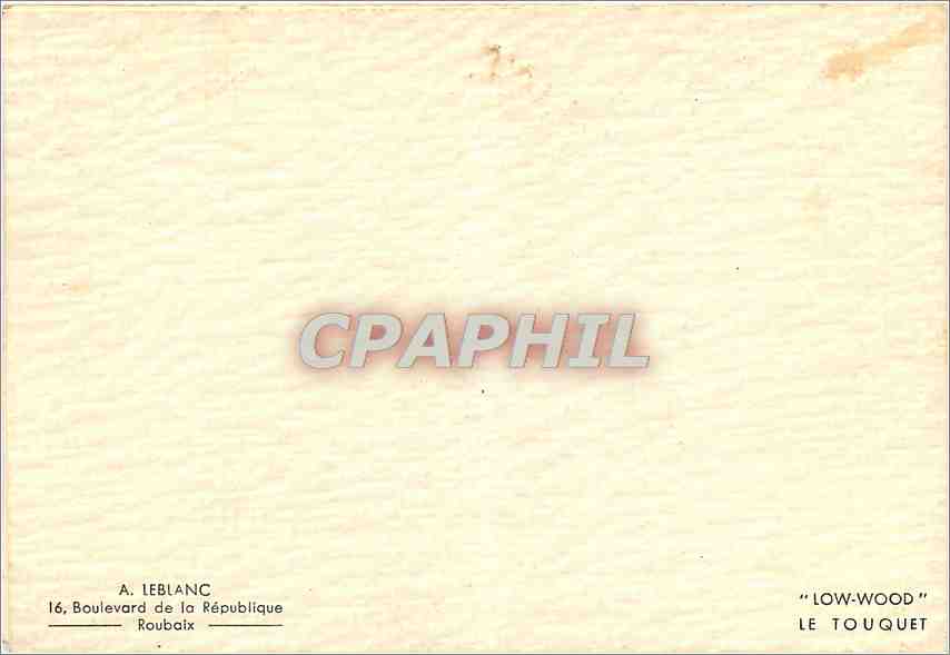 CPM Leblanc Boulevard de la Republique Roubaix Low Wood Le Touquet — Verso