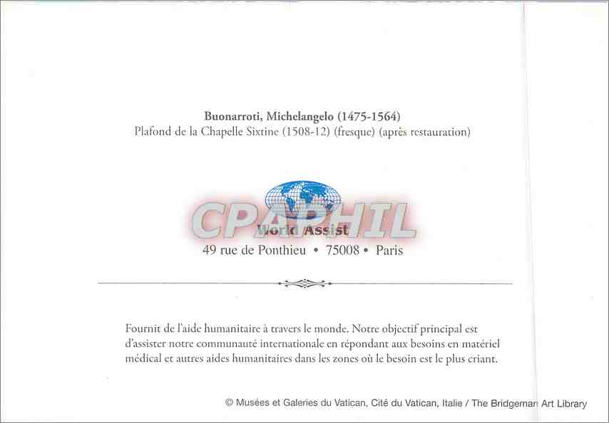 CPM Buonarroti Michelangelo Plafond de la Chapelle Sixtine  — Verso