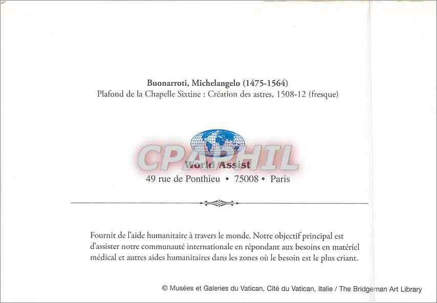 CPM Buonarroti Michelangelo Plafond de la Chapelle Sixtine  — Verso