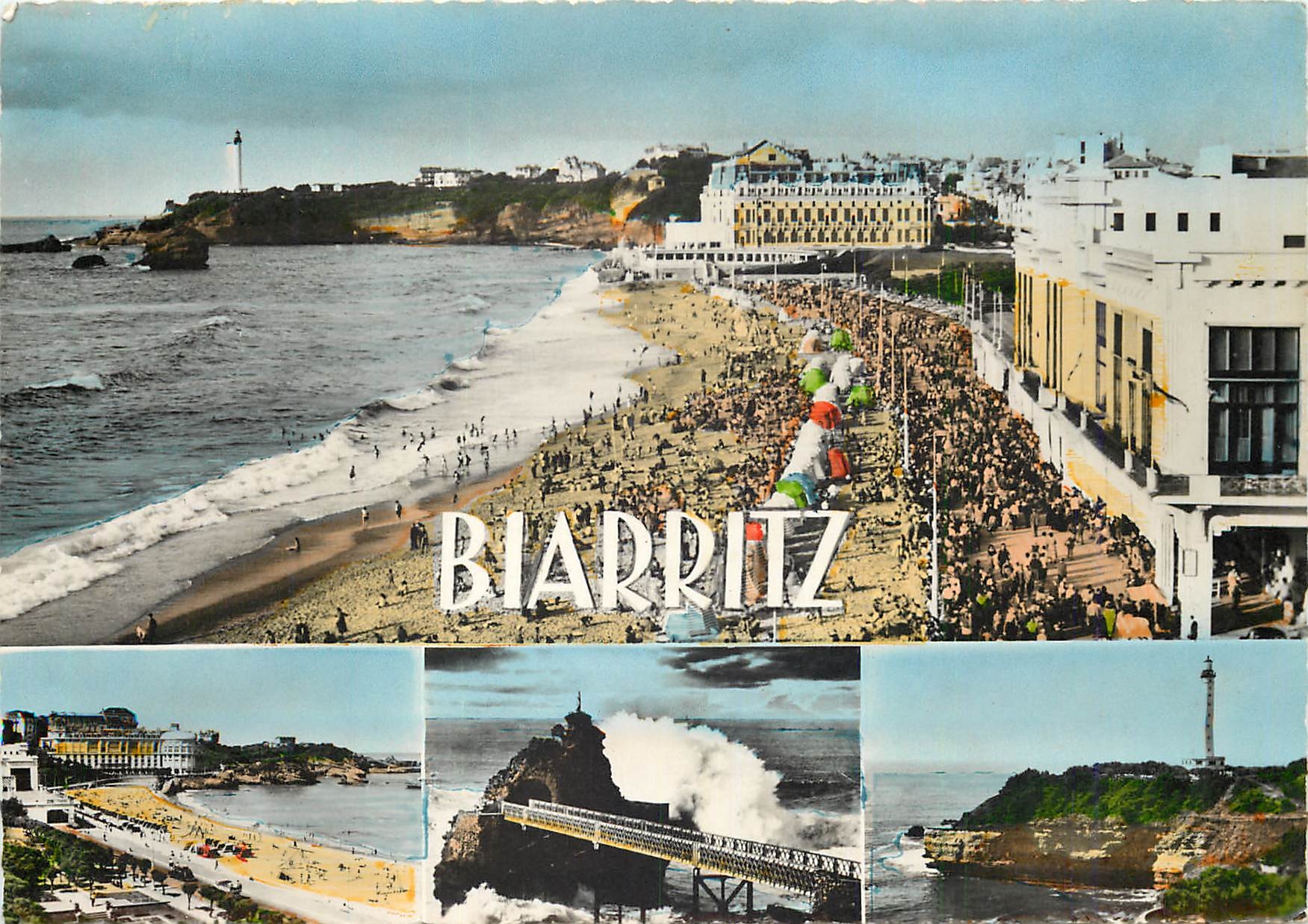 Biarritz — La grande Plage, le Rocher de la Vierge et le Phare — Cts des Arts, Réal-Photo, n° 3130