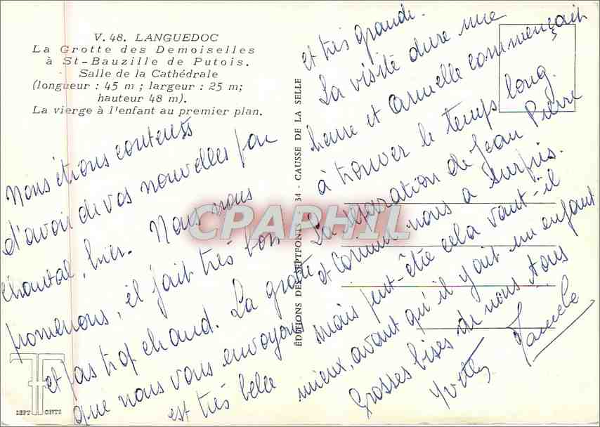 CPM Languedoc La Grotte des Demoiselles a St Bauzille de Putois  — Rückseite