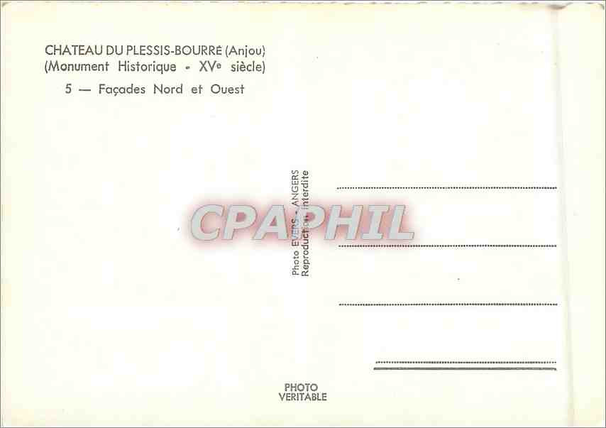 CPM Chateau de Plessis Bourre Anjou Facade Nord et Ouest  — Back