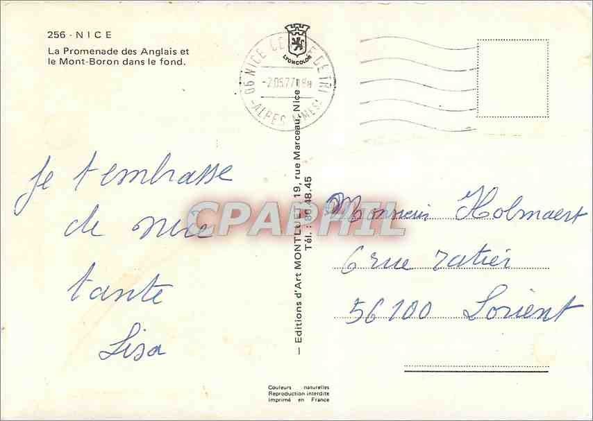 CPM Nice La Promenade des Anglais et le Mont Boron dans le fond  — Rückseite