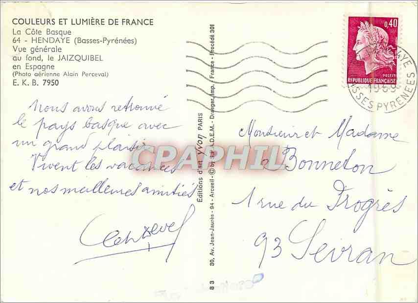 La Côte Basque — Vue générale au fond, le Jaizquibel en Espagne — Éditions d'art VVOP, Paris — Verso