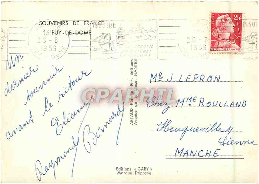 CPM Souvenirs de France Puy de Dome  — Verso