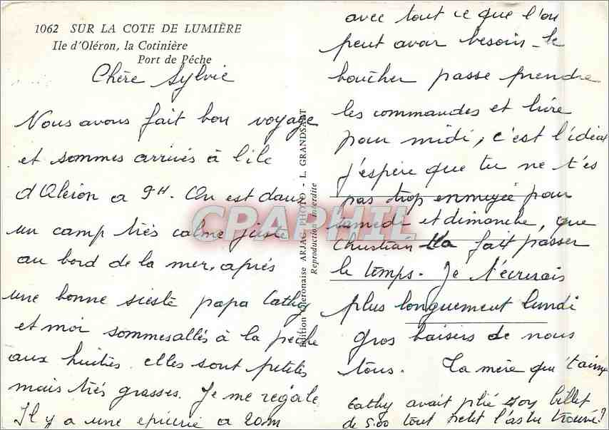 CPM Sur La Cote de Lumiere Ile d'Oleron la Cotiniere Port de Peche  — Rückseite
