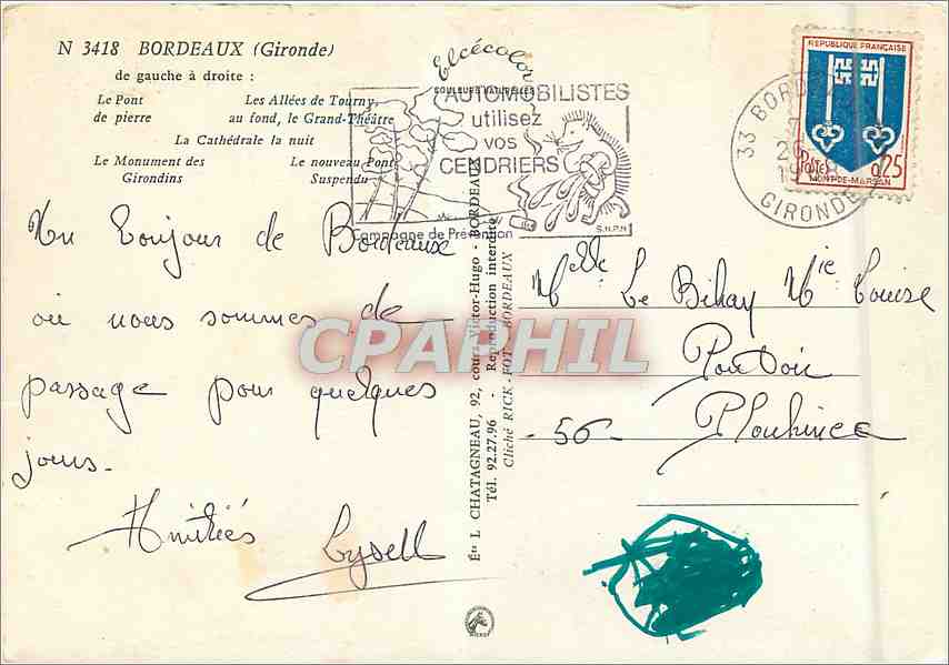 Bordeaux — Souvenir de Bordeaux — Éditeur Elée, n° 3418 — Rückseite