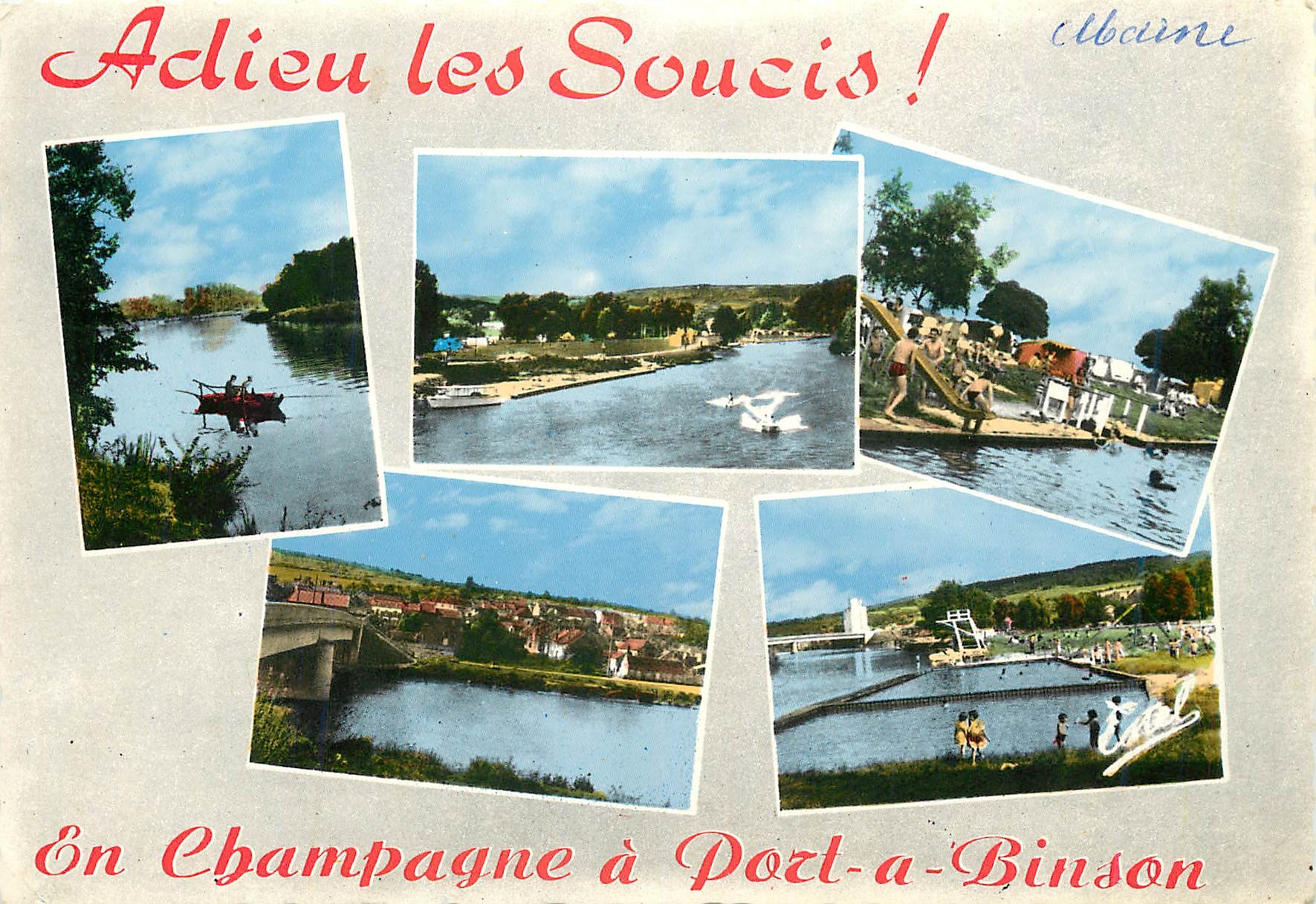 CPM Adieu les Soucis En Champagne a Port a Binson 