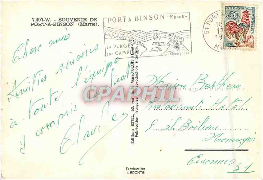 CPM Adieu les Soucis En Champagne a Port a Binson  — Back