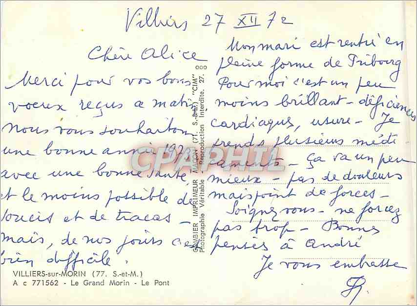 CPM Villiers sur Morin S et M Le Grand Morin  — Back