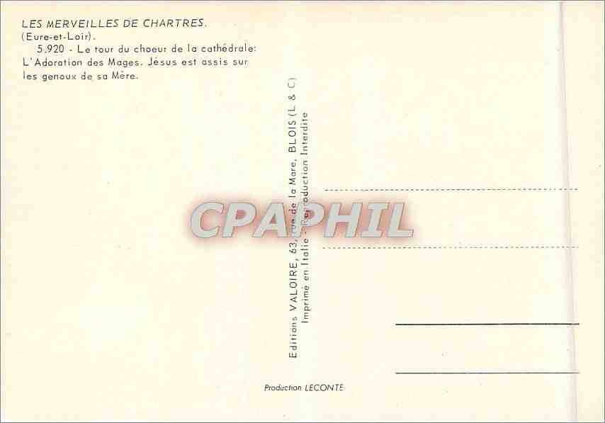 CPM Les Merveilles de Chartres Eure et Loir Le Tour du Choeur de la Cathedrale l'Adoration des Mages — Verso