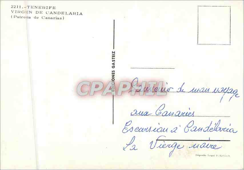 CPM Tenerife Virgen de Candelaria Patrona de Canarias  — Rückseite
