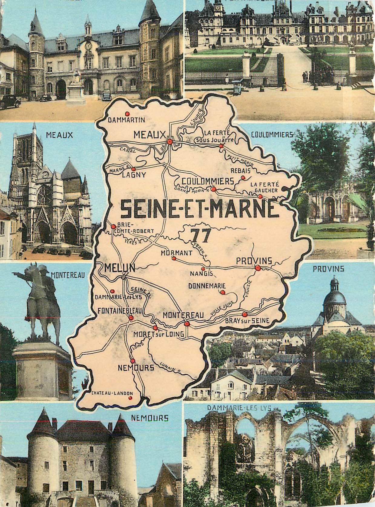 Seine-et-Marne — carte postale touristique avec carte et lieux — éditeur CPAPHIL, n°1620