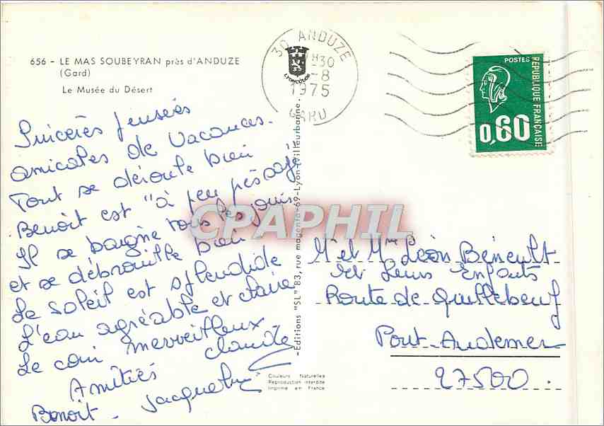 CPM Le Mas Soubeyran pres d'Anduze Gard Le Musee du Desert  — Rückseite