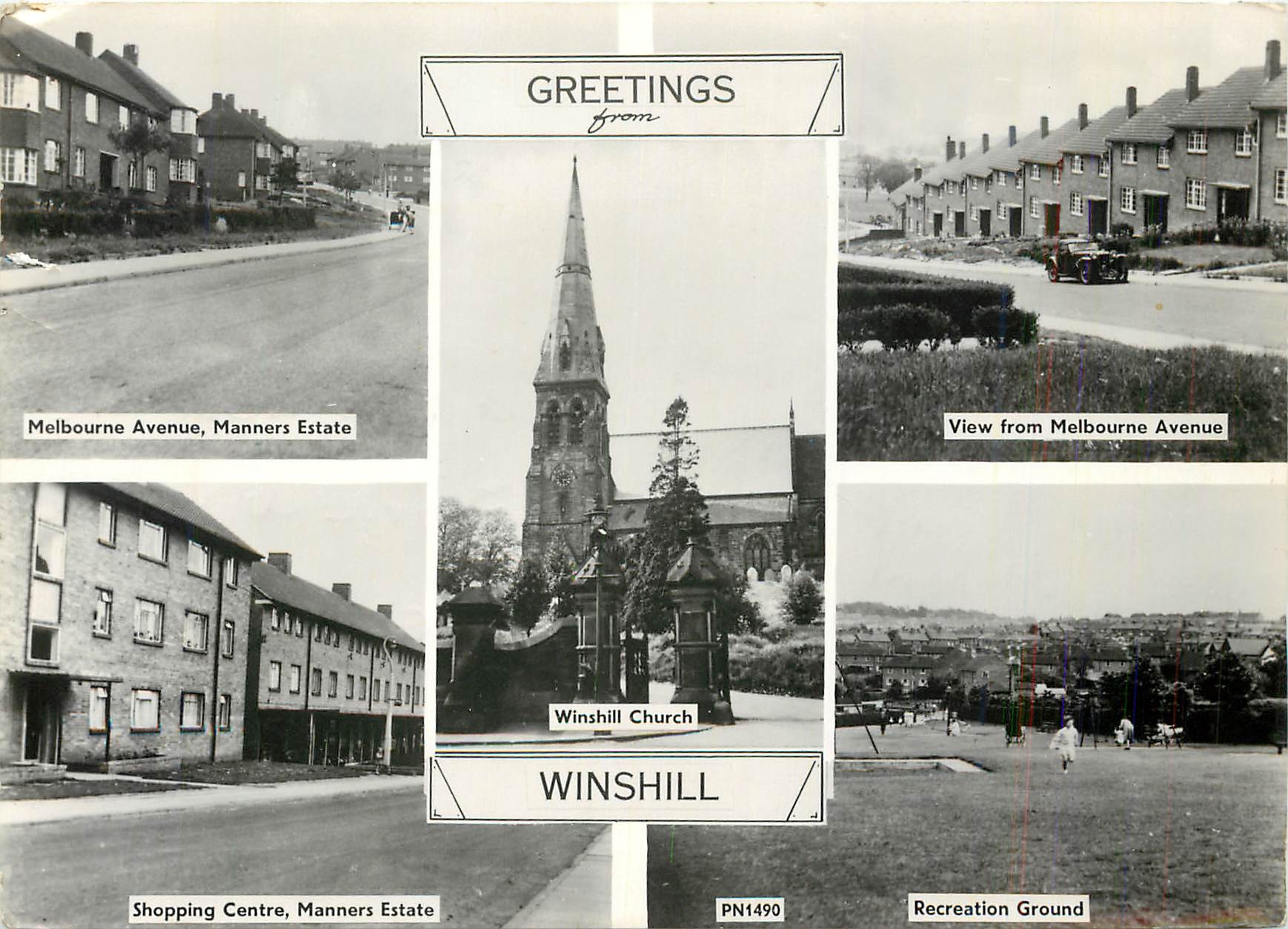 Winshill — Vue de l'église, du centre commercial et du parc — éditeur PN1490