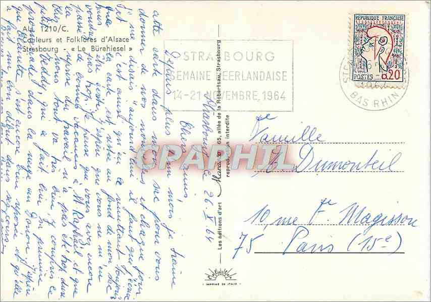 CPM Couleurs et Folklores d'Alsace Strasbourg  — Verso