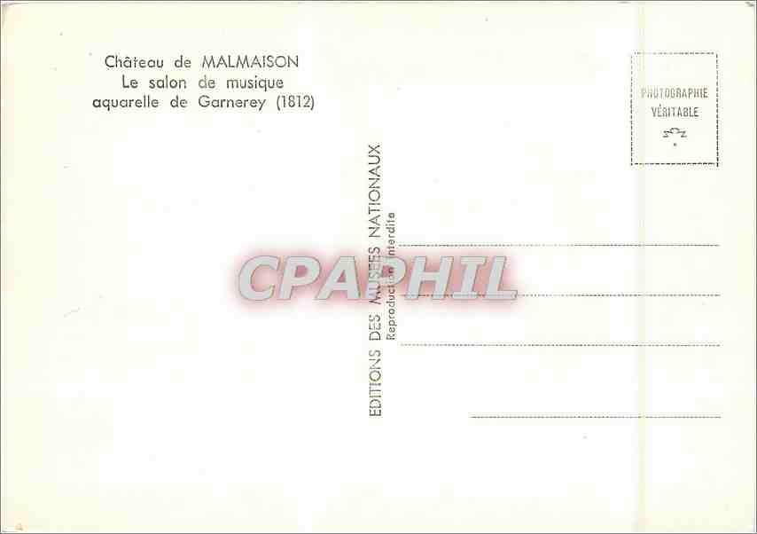 CPM Chateau de Malmaison Le Salon de Musique aquarelle de Garnerey  — Verso