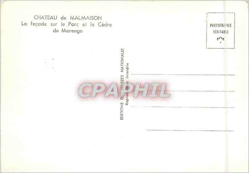 CPM Chateau de Malmaison La Facade sur le Parc et le Cedre de Marengo  — Verso