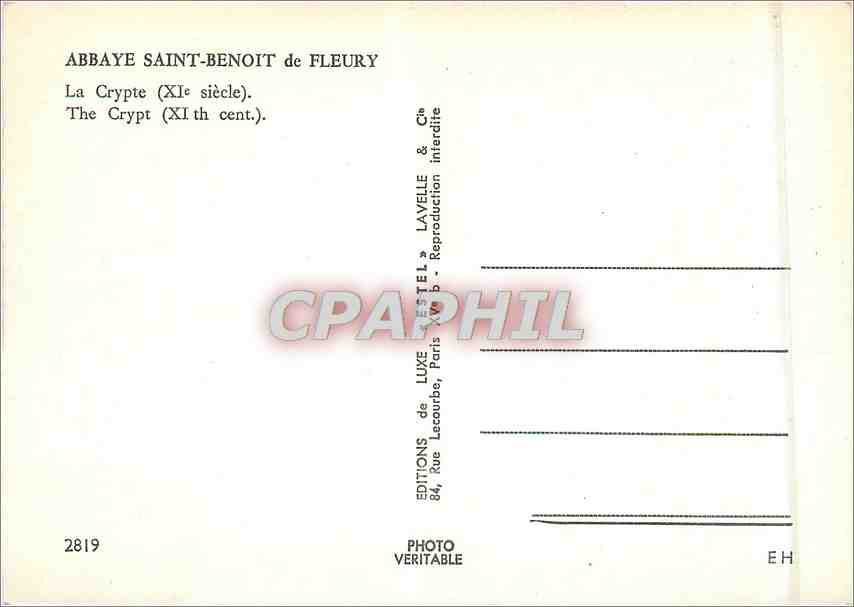 CPM Abbaye Saint Benoit de Fleury La Crypte  — Rückseite