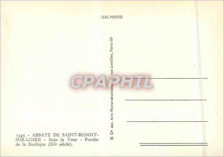 CPM Abbaye de Saint Benoit sur Loire Sous la Tour Porche de la Basilique  — Rückseite