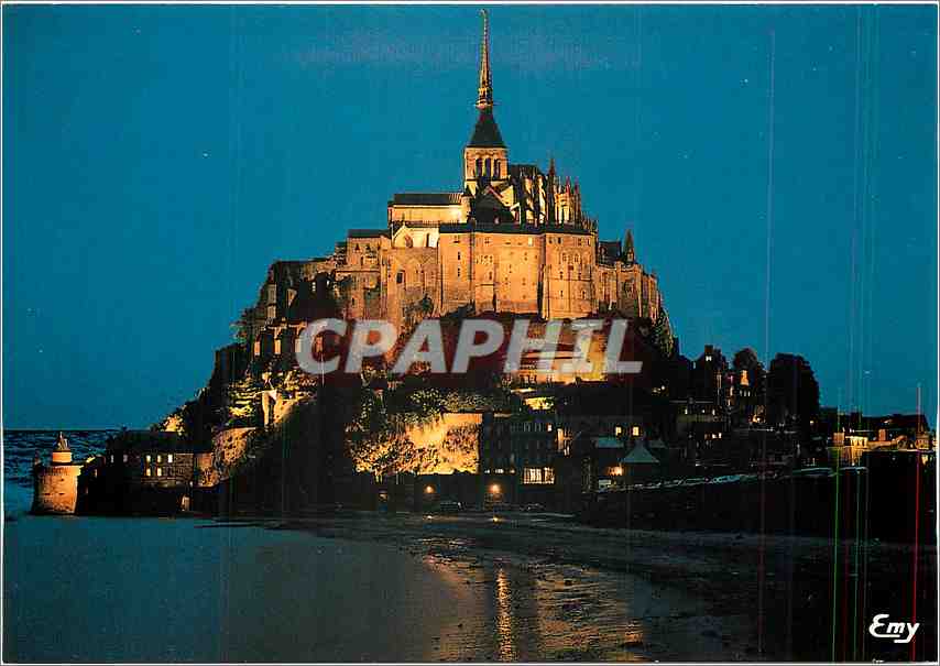 Mont-Saint-Michel — vue nocturne éclairée — Éditeur : Éditions Normandes LE GOUBEY - CAEN