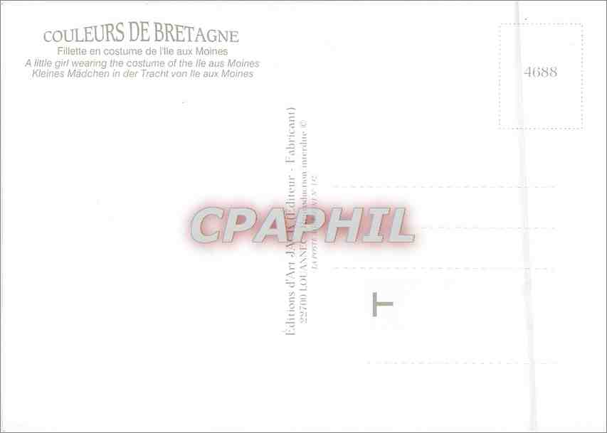 CPM Fillette en costume de l'Ille aux Moines Bretagne — Rückseite