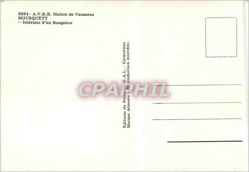 CPM AVRR Maison de Vacances Mousquety Interieur d'Un Bungalow  — Rückseite