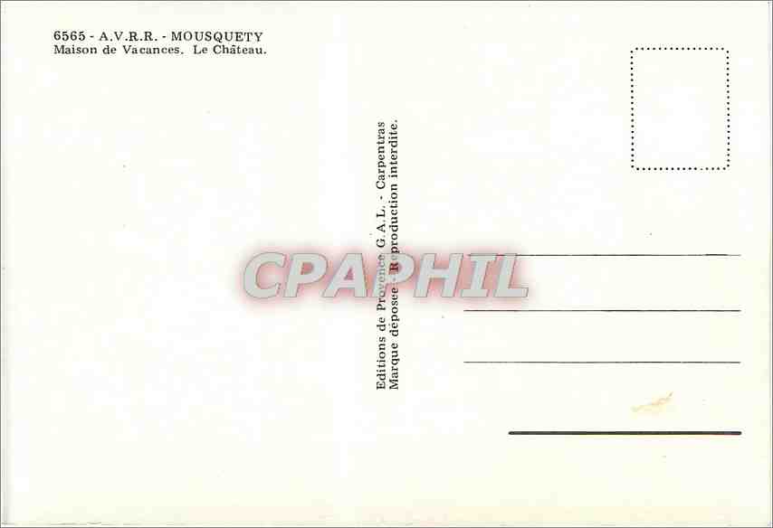 CPM AVRR Mousquety Maison de Vacances Le Chateau  — Rückseite