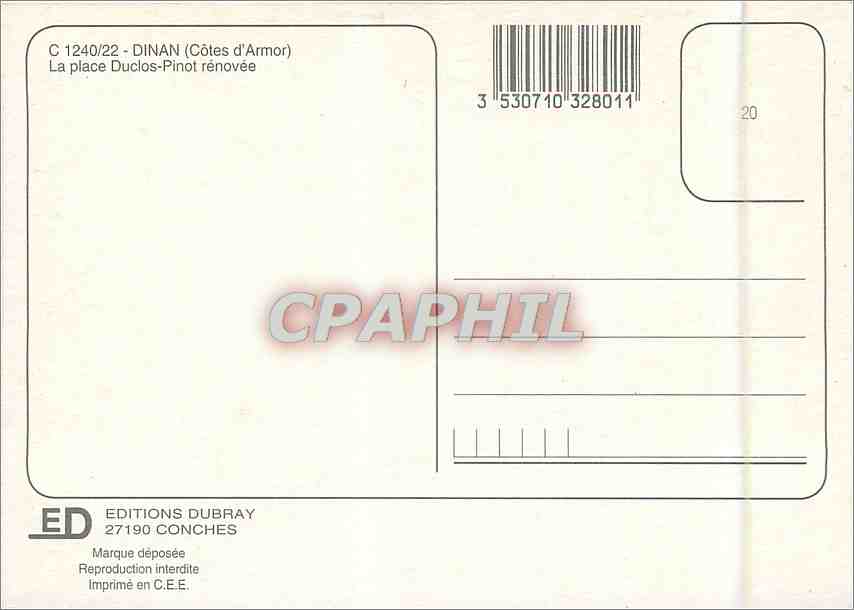 CPM Dinan Cotes d'Armor La place duclos Pinot renovee  — Rückseite