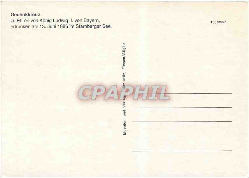 CPM Gedenkkreuz Ehren von Konig Ludwig II  — Rückseite