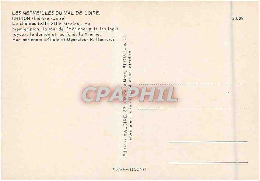 CPM Les Merveilles du Val de Loire Chinon Indre et Loire Le Chateau  — Rückseite
