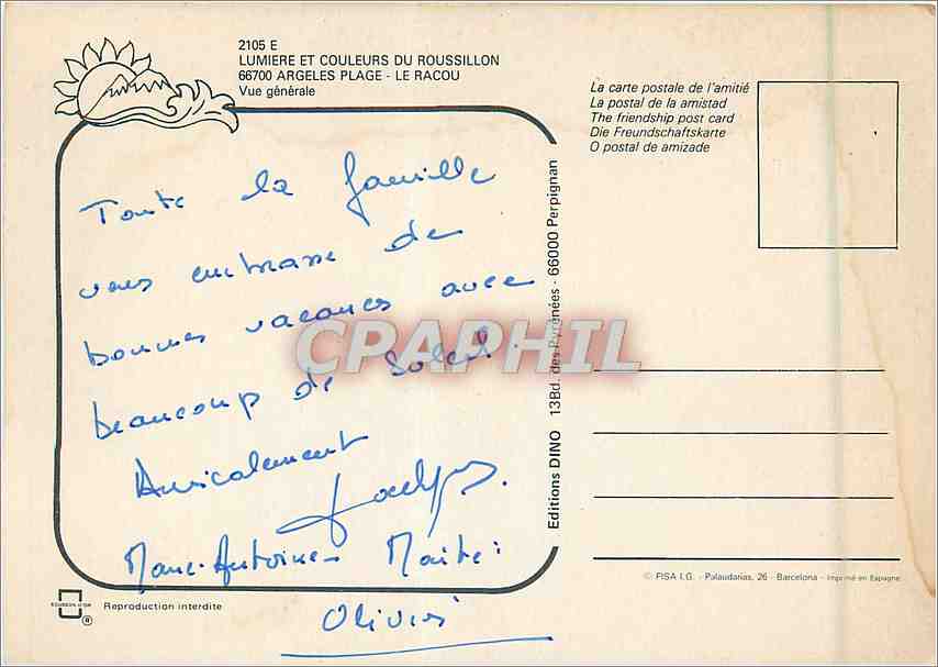 Argelès-Plage — vue générale — Editions DINO — Rückseite