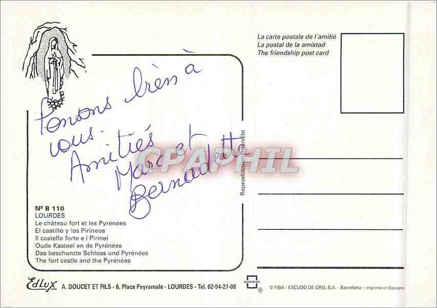 CPM Lourdes Le Chateau fort et les Pyrenees  — Verso