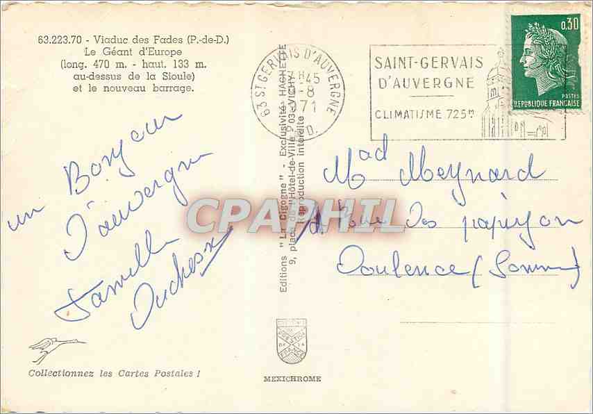 CPM Viaduc des Fades P de D Le Geant d'Europe  — Verso