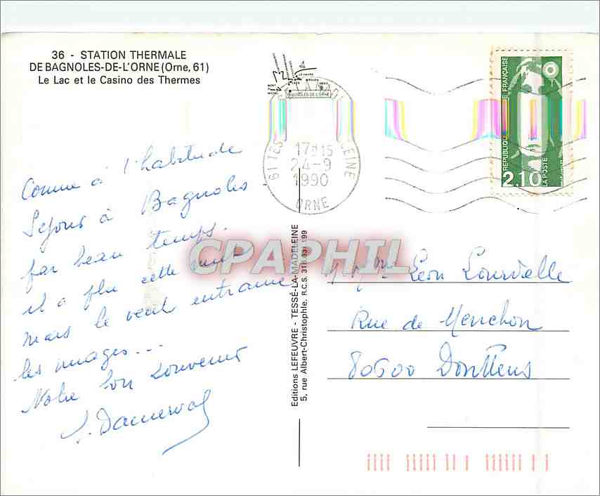 CPM Station Thermale de Bagnoles de l'Orne Le Lac et le Casino des Thermes  Pedalo — Rückseite