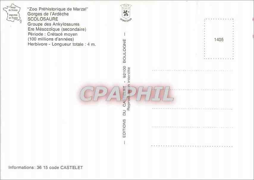 CPM Zoo Prehistorique de Marzal Gorges de l'Ardeche Scolosaure Dinosaure — Rückseite