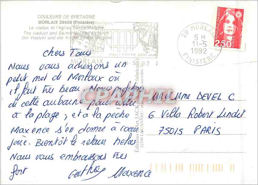CPM Morlaix Finistere Le Viaduc et l'Eglise Sainte Melaine  — Rückseite