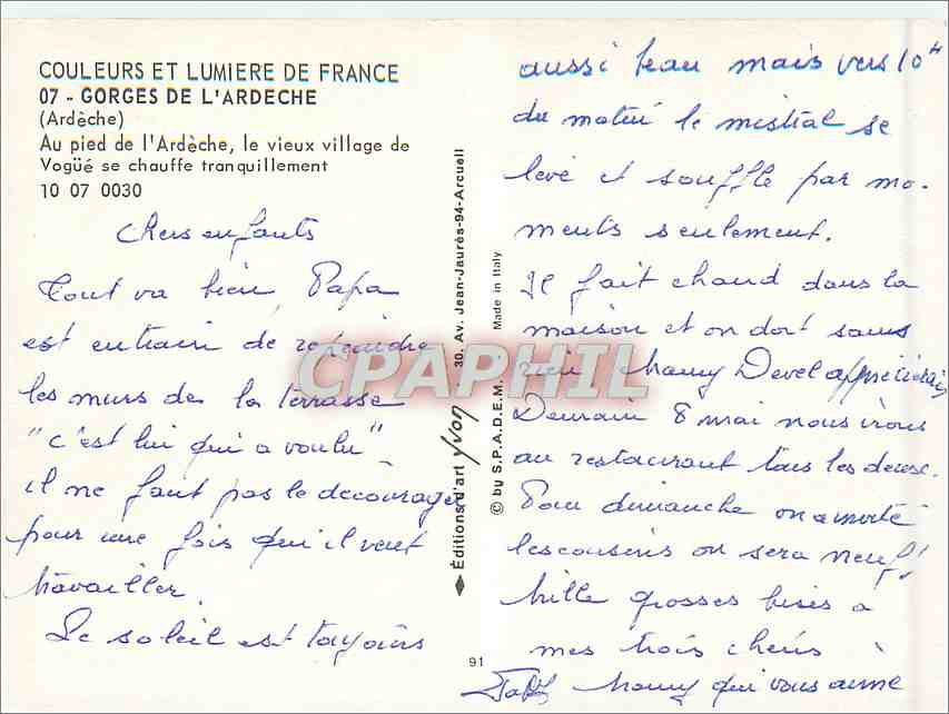 Vogüé — Vue aérienne du village — Éditions d'Art Yvon — Verso