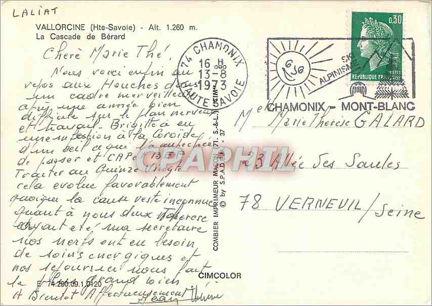 La Cascade de Bérard — Vallorcine (Haute-Savoie) — éditeur CIMCOLOR — Reverso