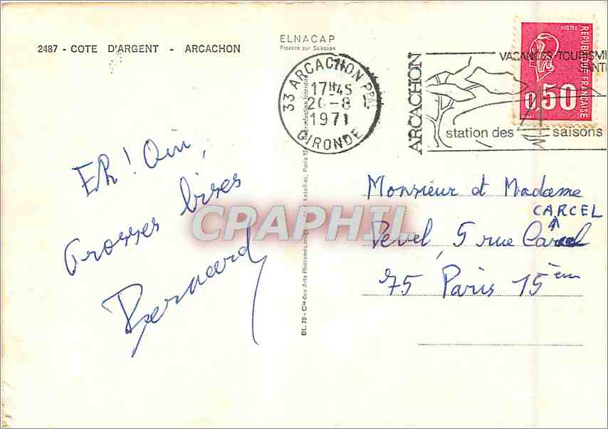 Arcachon — Telegramme-Vacances — Éditeur : Postes d'Arcachon — Rückseite