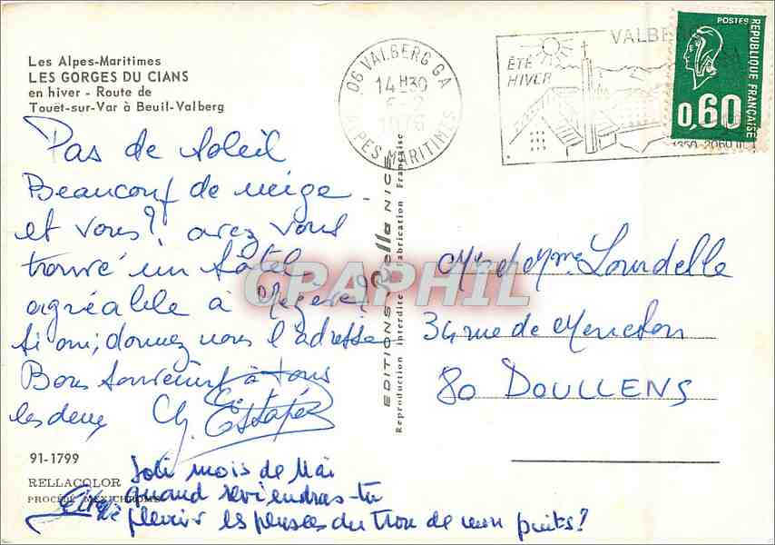 CPM Les Alpes Maritimes Les Gorges du Cians en Hiver Route de Touet sur Var a Beuil Valberg  — Rückseite