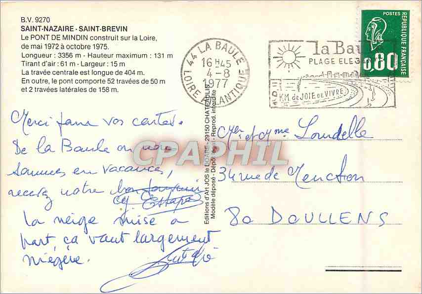 CPM Saint Nazaire Saint Brevin Le Pont de Mindin  — Verso